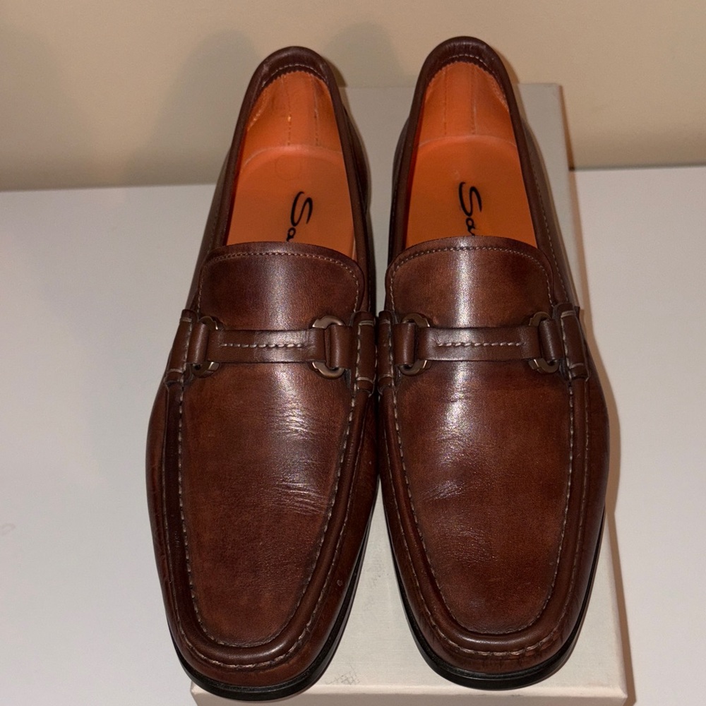 Santoni Men's Rich Brown Leather Slip-Ons